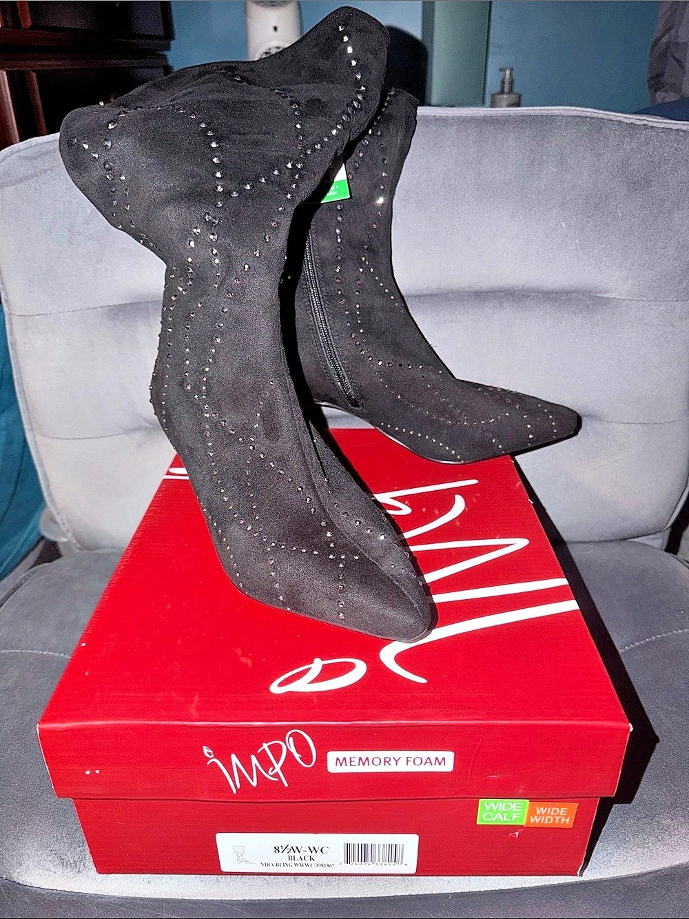 Impo Mira Bling Wide Calf Boot Black Heeled Boots size 8.5 WW & Wide Calf